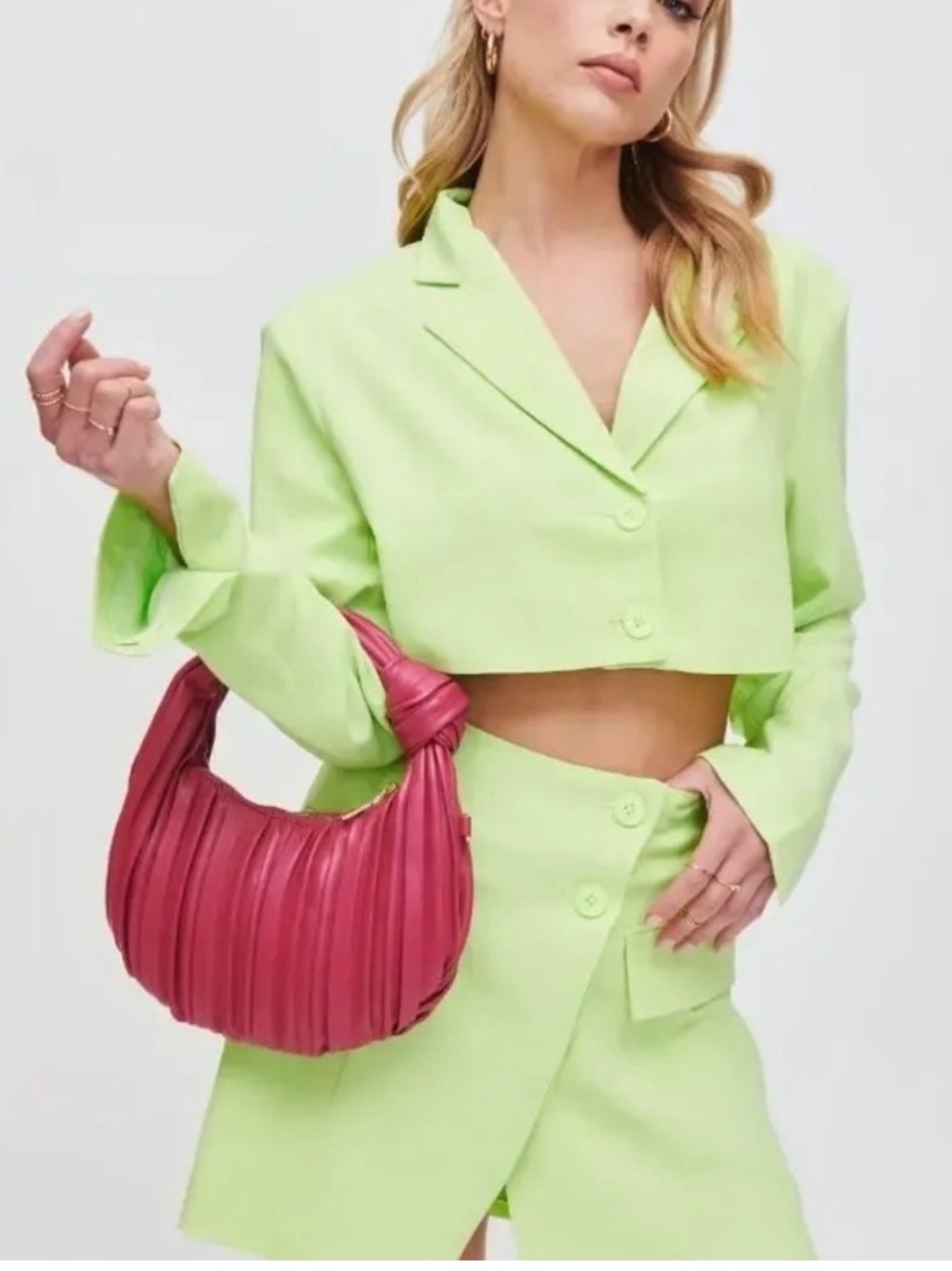 Stylish Pink Pleated Hobo Bag - Women's Shoulder Bag